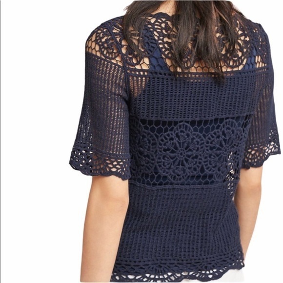 James Coviello By Anthropologie Women Crochet Knit Crop Top short sleeves XS - Picture 2 of 10